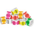 Box Packaging 2" Dia. Round 12 Months Of The Year Easy Order Labels, Assorted Colors, 12 Rolls of 500 DL1239